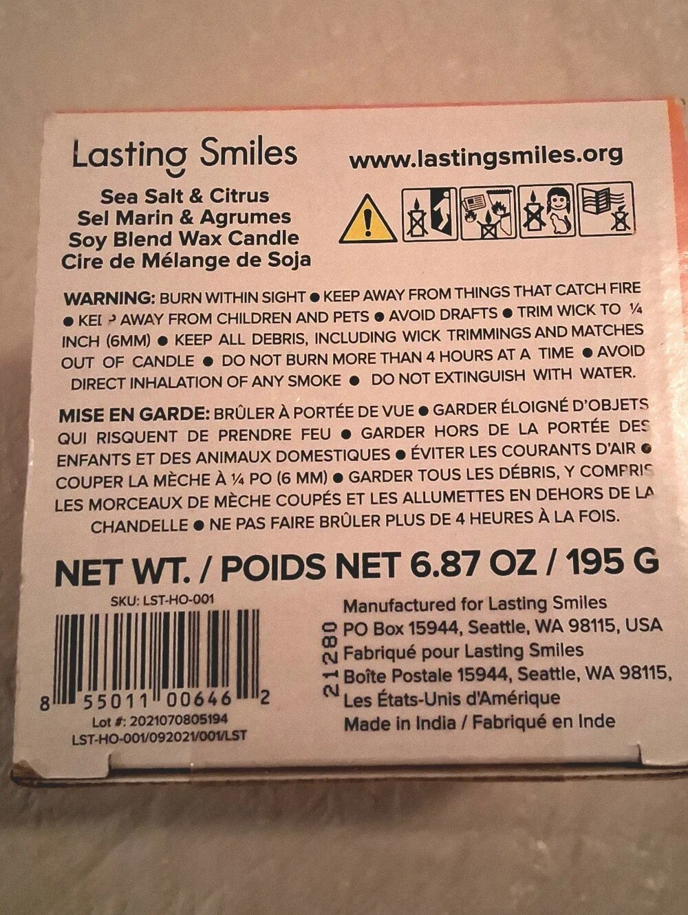 Lasting Smiles Sea Salt & Citrus Aromatherapy Candle